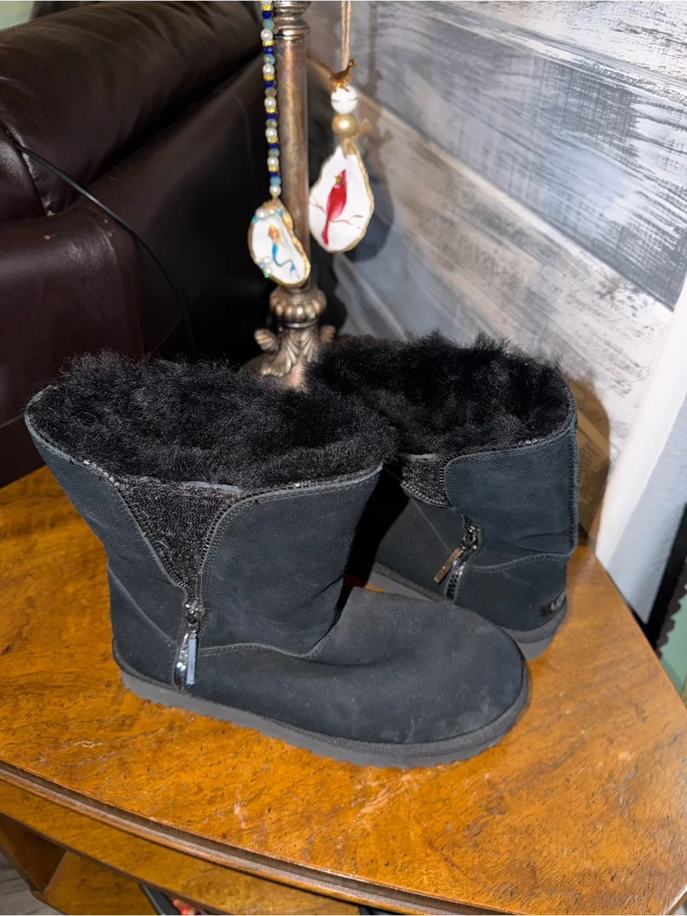 UGG Black Suede Mid-Calf Shearling Boots size 9
